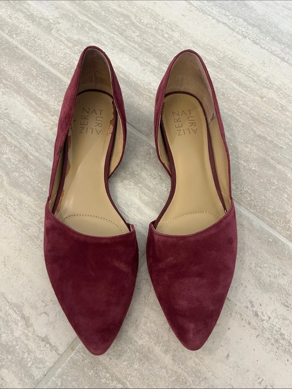 Naturalizer Burgundy Suede Pointed D'Orsay Flats